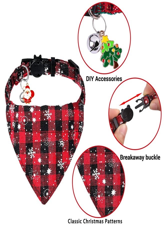 YUJUN 3Pack Christmas Cat Bandana Collars Breakaways with Bell Christmas Adjustable Plaid Snowflake Collar Buckle Safety for Puppy Kittens - Image 2